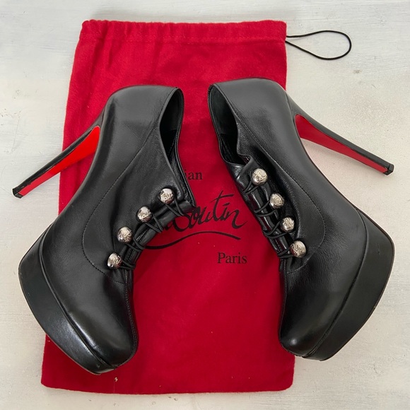 Christian Louboutin Military Black Leather Platform Booties - Picture 1 of 8